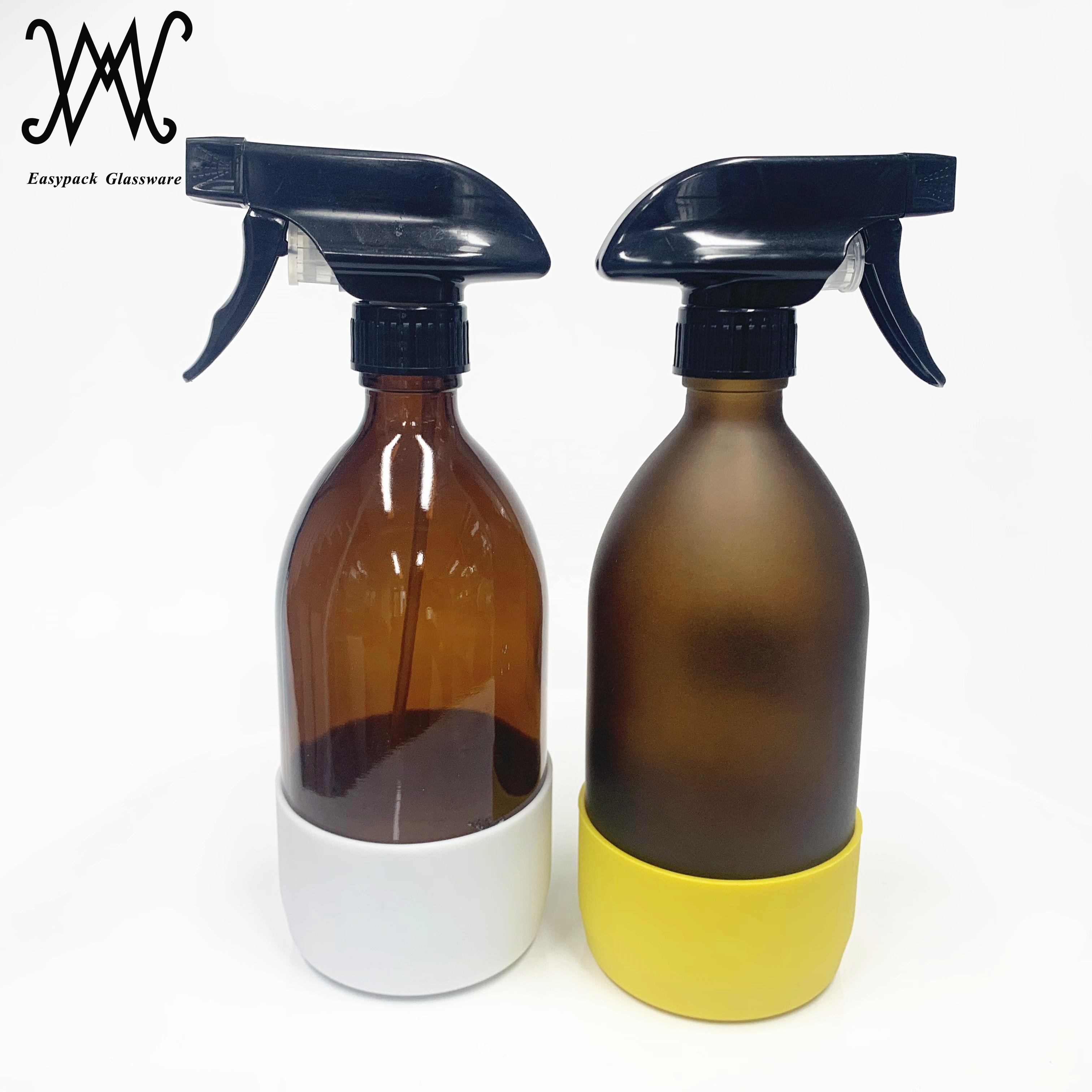 16oz 500ml frosting spray glass boston round bottle with custom silicone sleeve