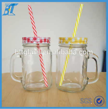 16oz 500ml glass mason jar with handle disposable crafts with lids and straws