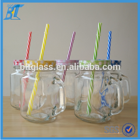 16oz 500ml glass mason jar with handle disposable crafts with lids and straws