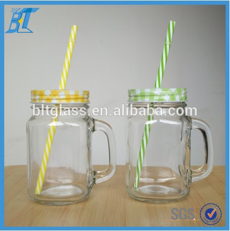 16oz 500ml glass mason jar with handle disposable crafts with lids and straws
