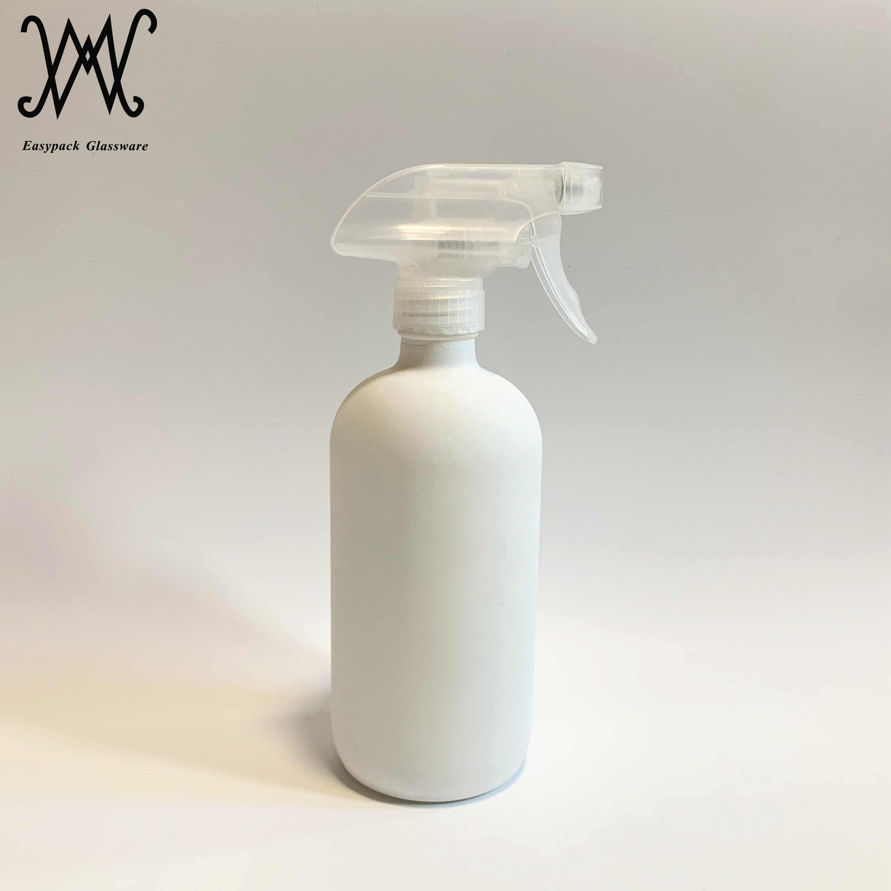 16oz 500ml white color boston round glass spray bottle with hand trigger pump