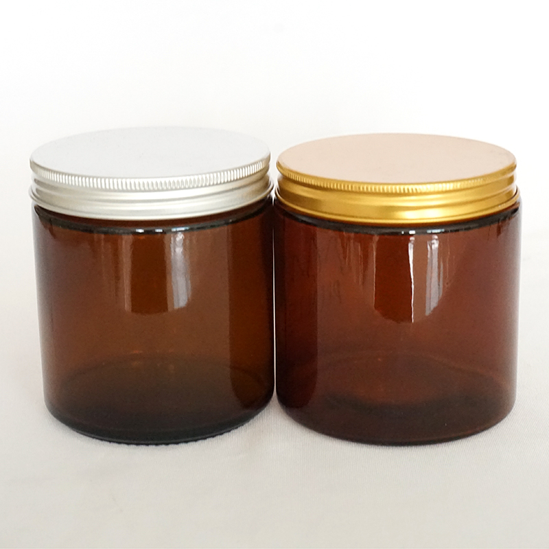 16oz 8oz amber glass jar with metal lid