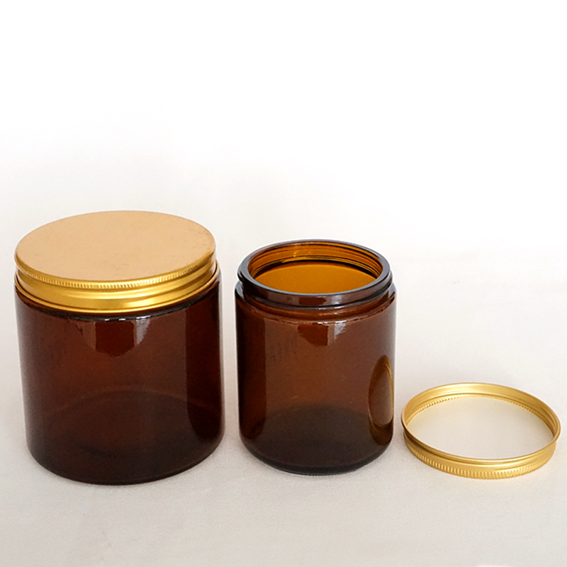 16oz 8oz amber glass jar with metal lid