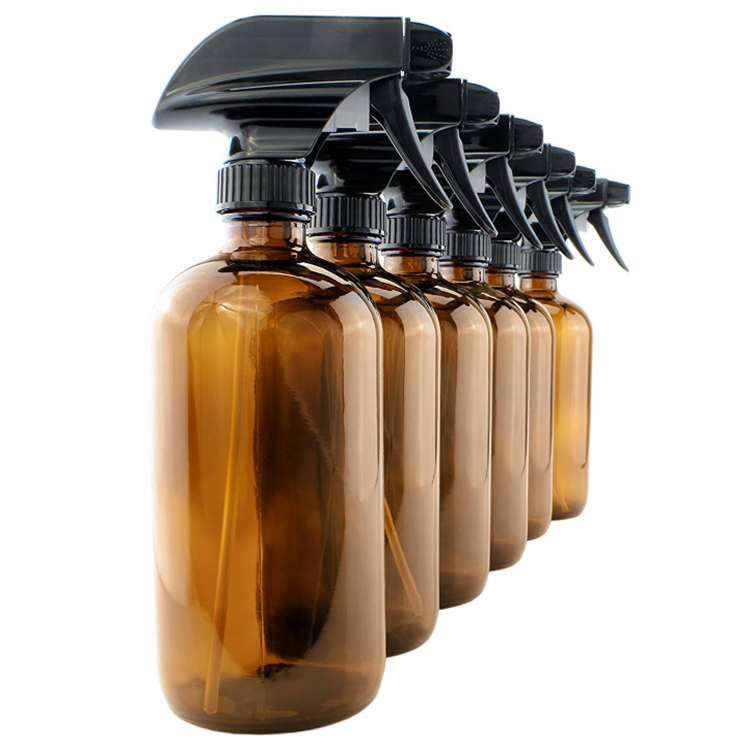 16oz Amber Glass Spray Bottles Boston Round Bottles with Stream Sprayers
