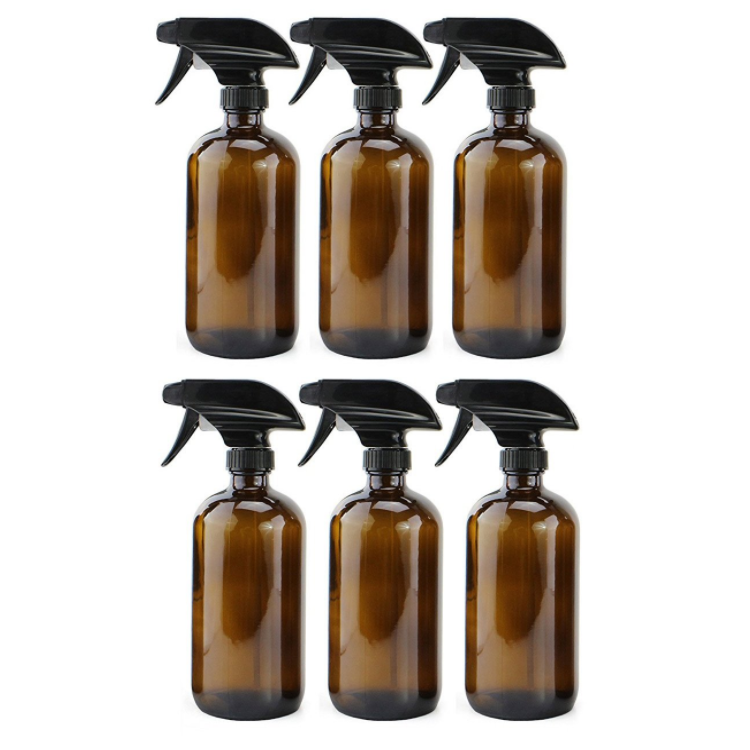 16oz Amber Glass Spray Bottles Boston Round Bottles with Stream Sprayers