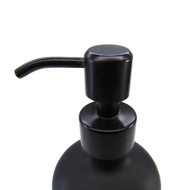 16oz Black Boston Round Cosmetic Foam Airless Glass Bottle with Black Stainless Steel Pump Dispenser