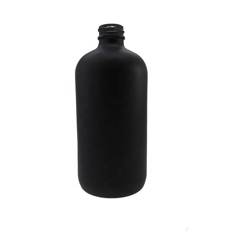 16oz Black Boston Round Cosmetic Foam Airless Glass Bottle with Black Stainless Steel Pump Dispenser