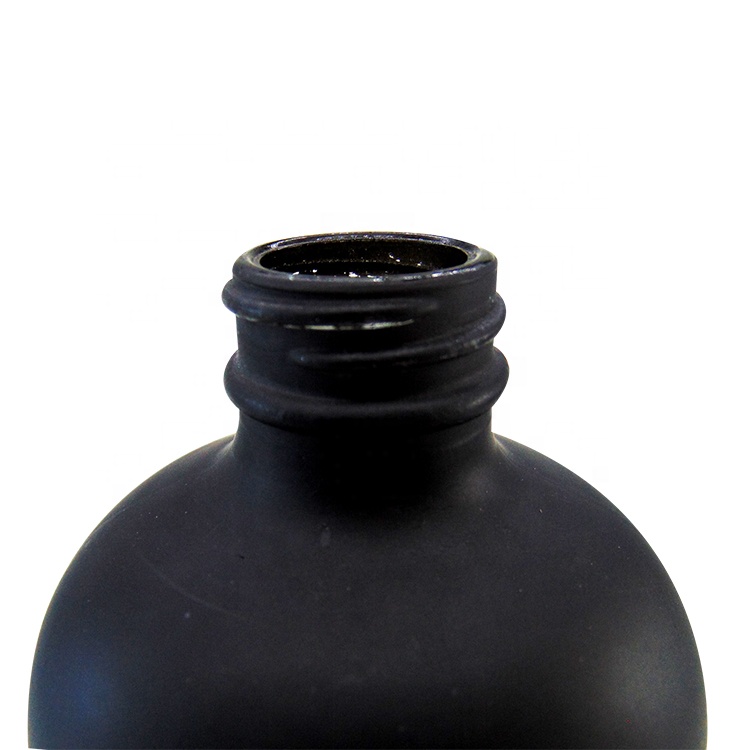 16oz Black Boston Round Cosmetic Foam Airless Glass Bottle with Black Stainless Steel Pump Dispenser
