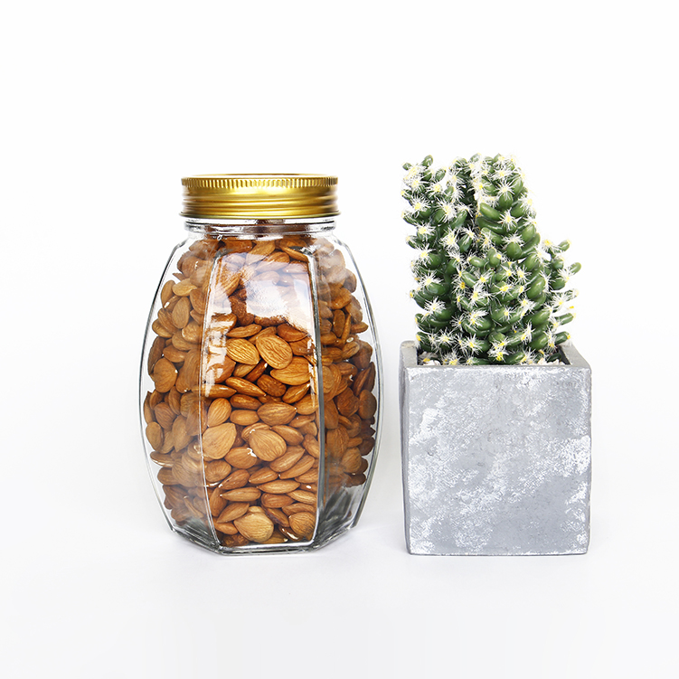16oz Cheap empty glass hexagon kitchen food storage canning jars with wide mouth wholesale