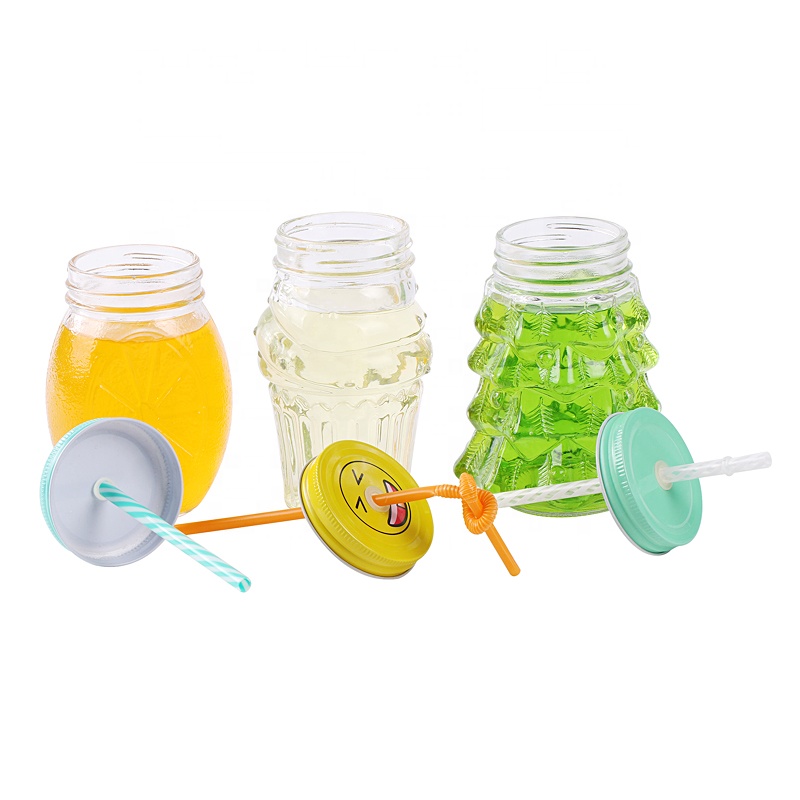 16oz Christmas tree shape wide mouth glass mason jar with lid and straws