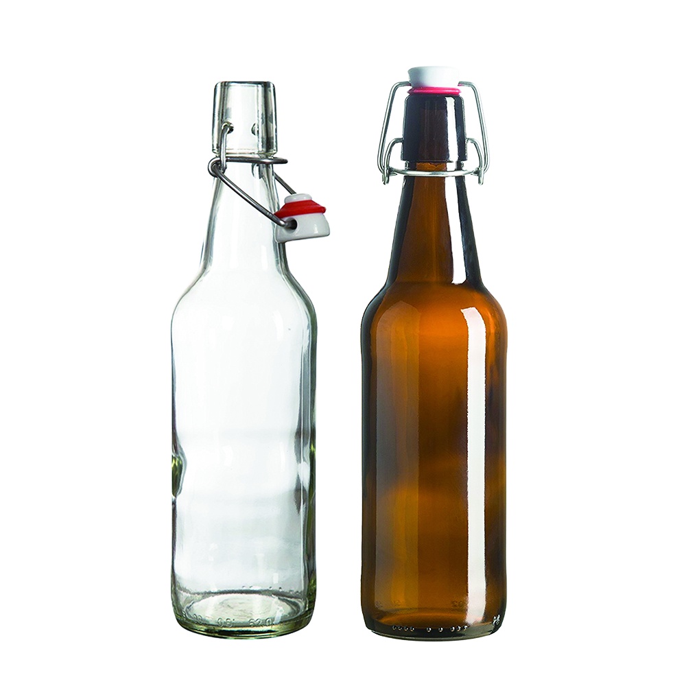 16oz Clear Glass Amber Glass Home Brewing Kombucha Beer Kiefer Bottles With Swing Top Caps