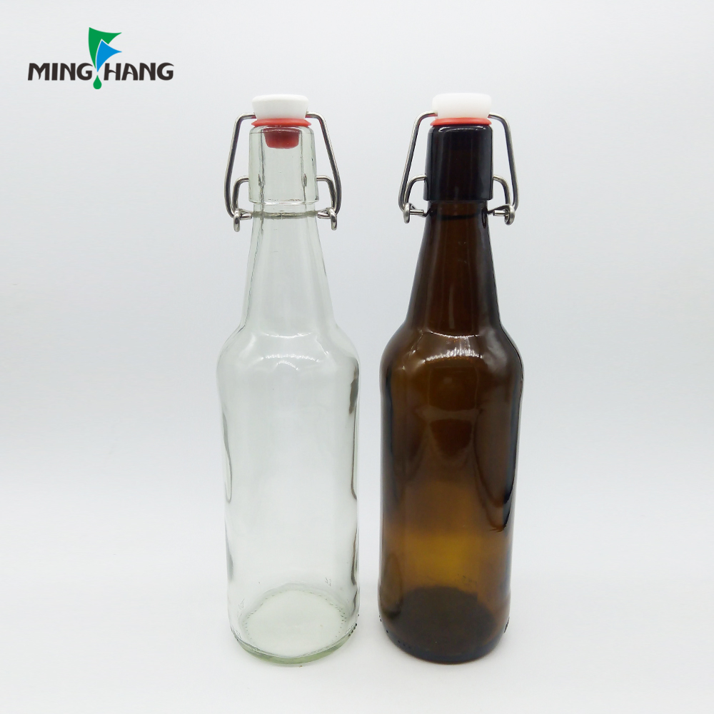 16oz Clear Glass Amber Glass Home Brewing Kombucha Beer Kiefer Bottles With Swing Top Caps