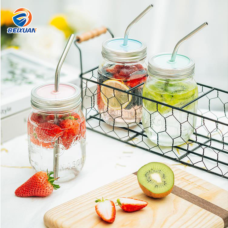16oz Clear  Glass   Round  Beverage Juices Beer  Mason Jars with handle
