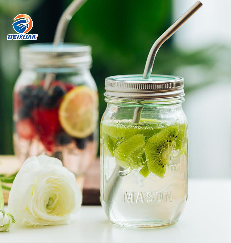 16oz Clear Glass Round Beverage Juices Beer Mason Jars with handle
