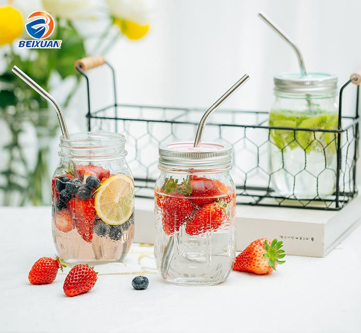 16oz Clear Glass Round Beverage Juices Beer Mason Jars with handle