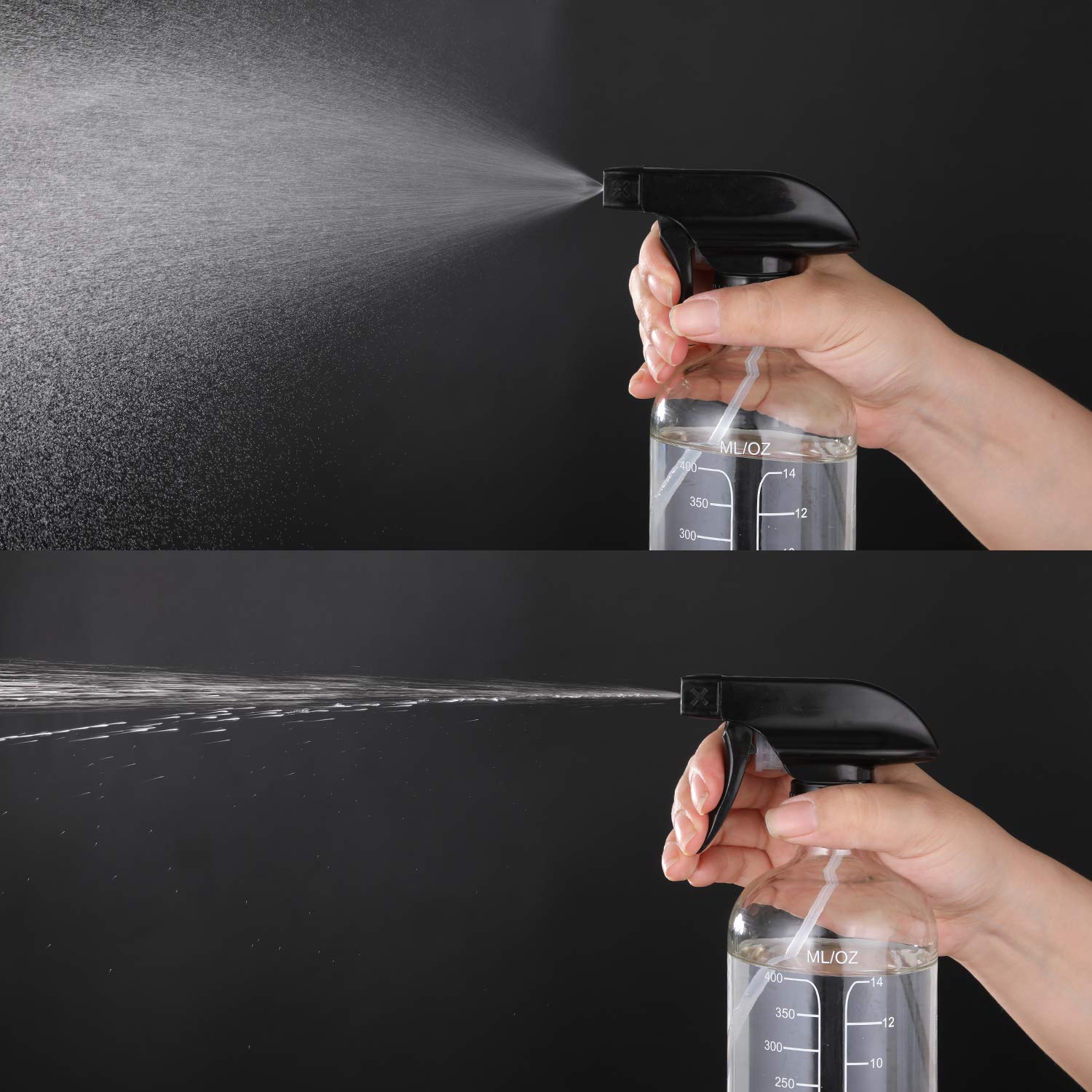 16oz Clear Glass Spray Bottles Empty Reusable Refillable Container with Measurement Marks