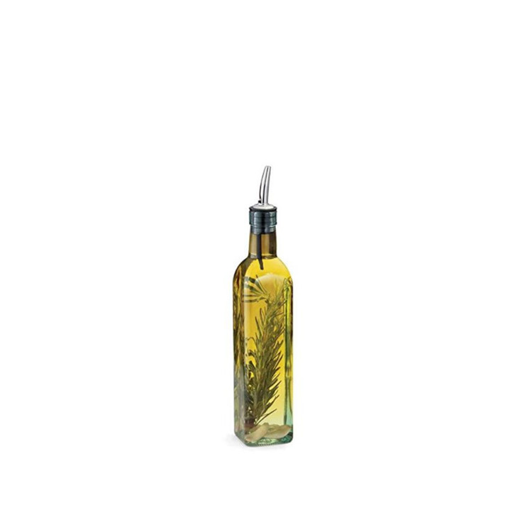 16oz Clear Square Empty Glass Olive Oil Bottles With Caps