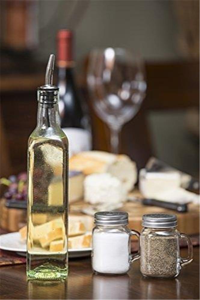 16oz Clear Square Empty Glass Olive Oil Bottles With Caps