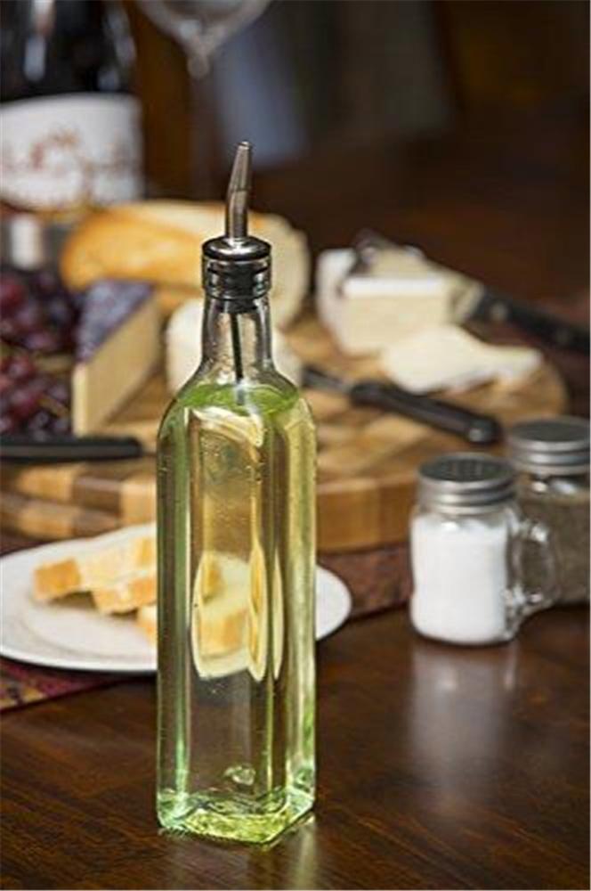 16oz Clear Square Empty Glass Olive Oil Bottles With Caps