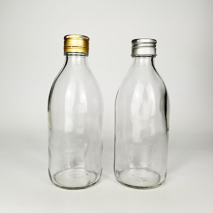 16oz Empty Clear Round Glass Cold Brew Coffee Syrup Juice Milk Boston Bottle With Silver/Gold Cap