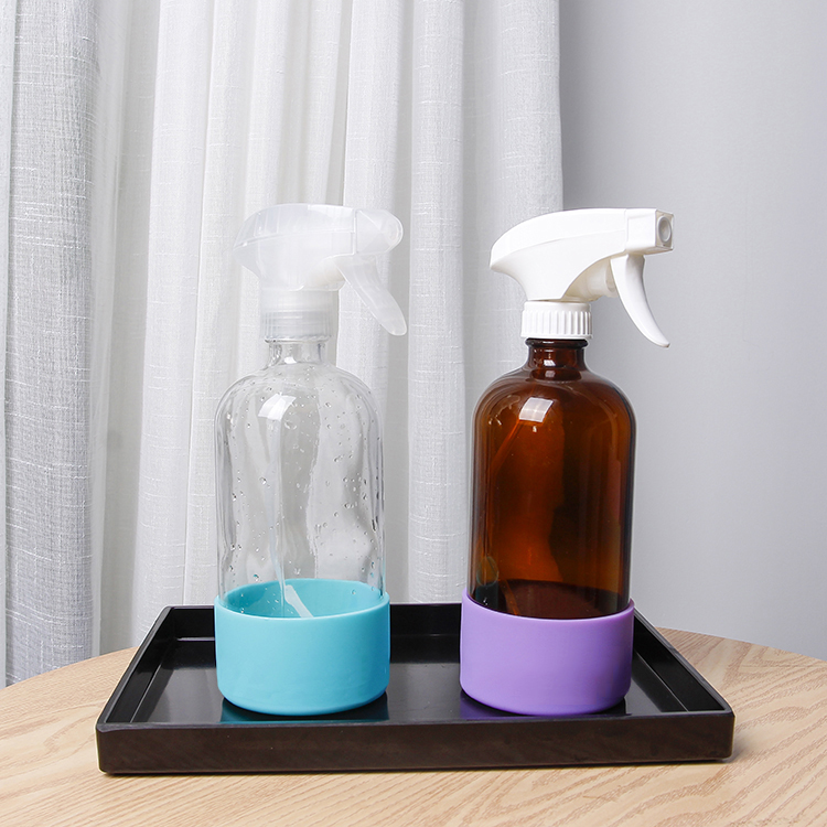 16oz Empty Glass Spray Bottle Household Cleaning Hand Sanitizer With None-Slip Silicon Sleeve