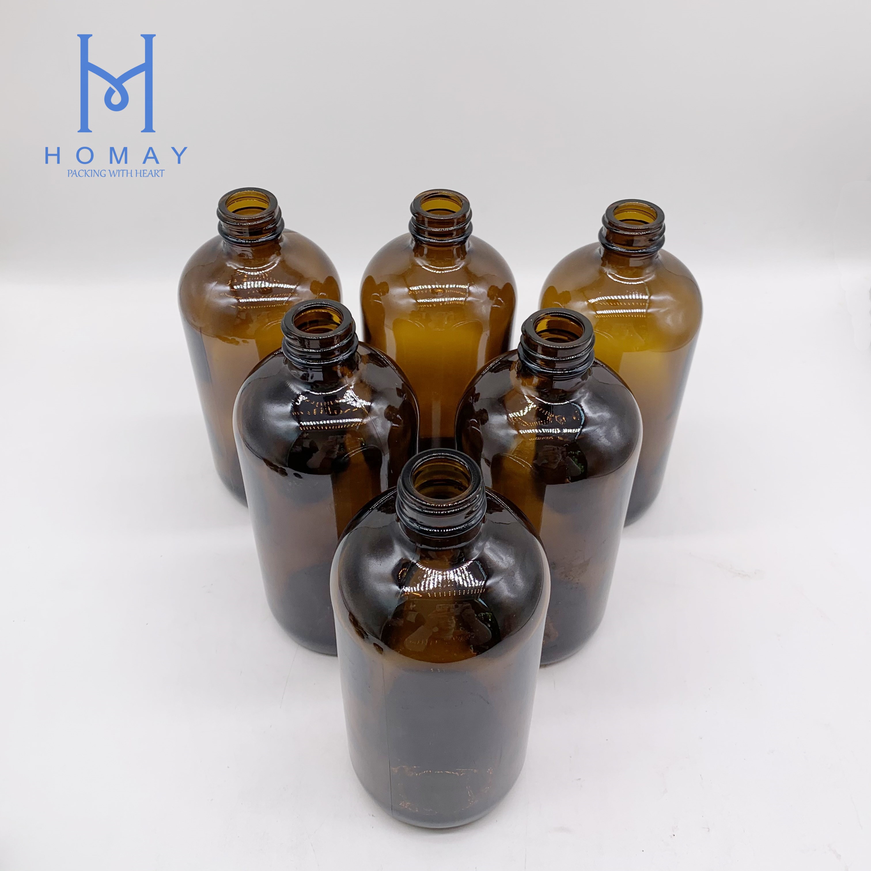 16oz Empty amber boston glass spray bottle for essential oil disinfectant with many different accessories with paper box