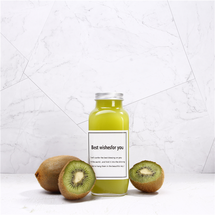 16oz Factory Price Square Juice Bottle Glass For Beverage Bottle With Metal Lid In Stock
