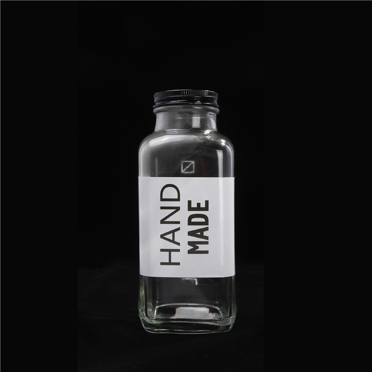 16oz Factory Price Square Juice Bottle Glass For Beverage Bottle With Metal Lid In Stock