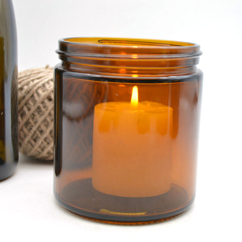 16oz Large size Amber Glass empty candle jars with lid