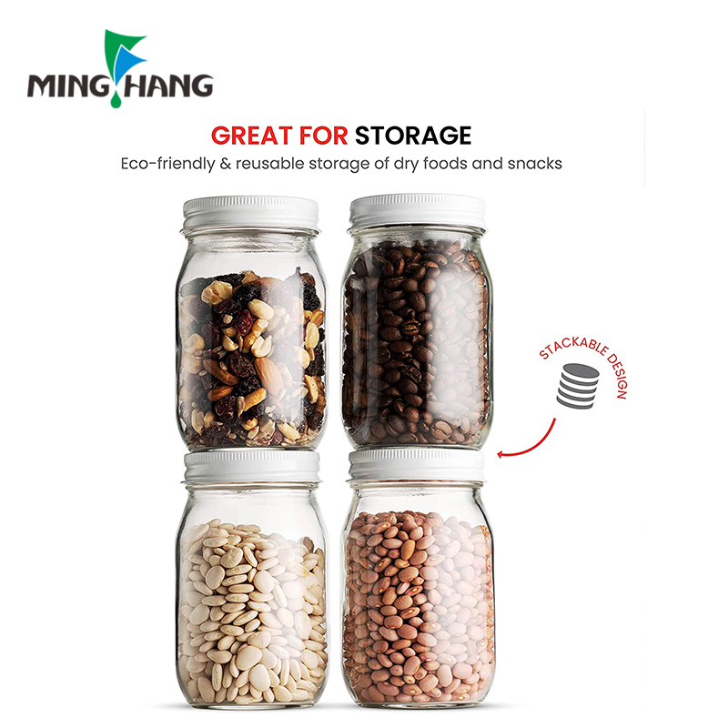 16oz Mason Glass Jars Pickle Jar with Black Metal Lid