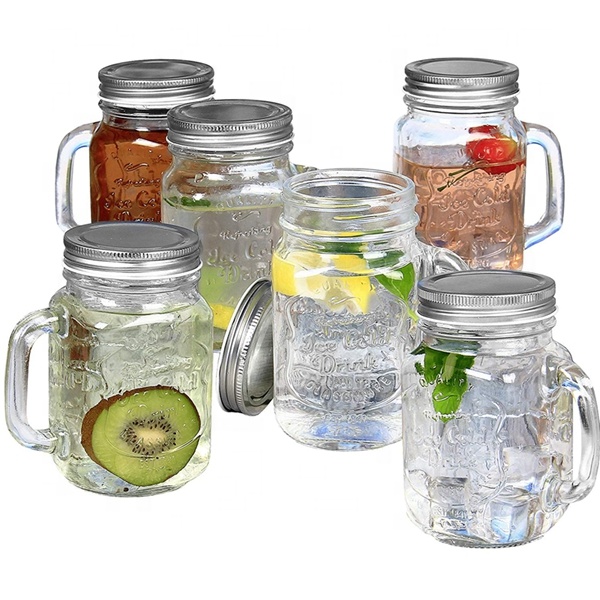 16oz Old Fashioned Drinking Glass Mason Jar Mugs with Handle