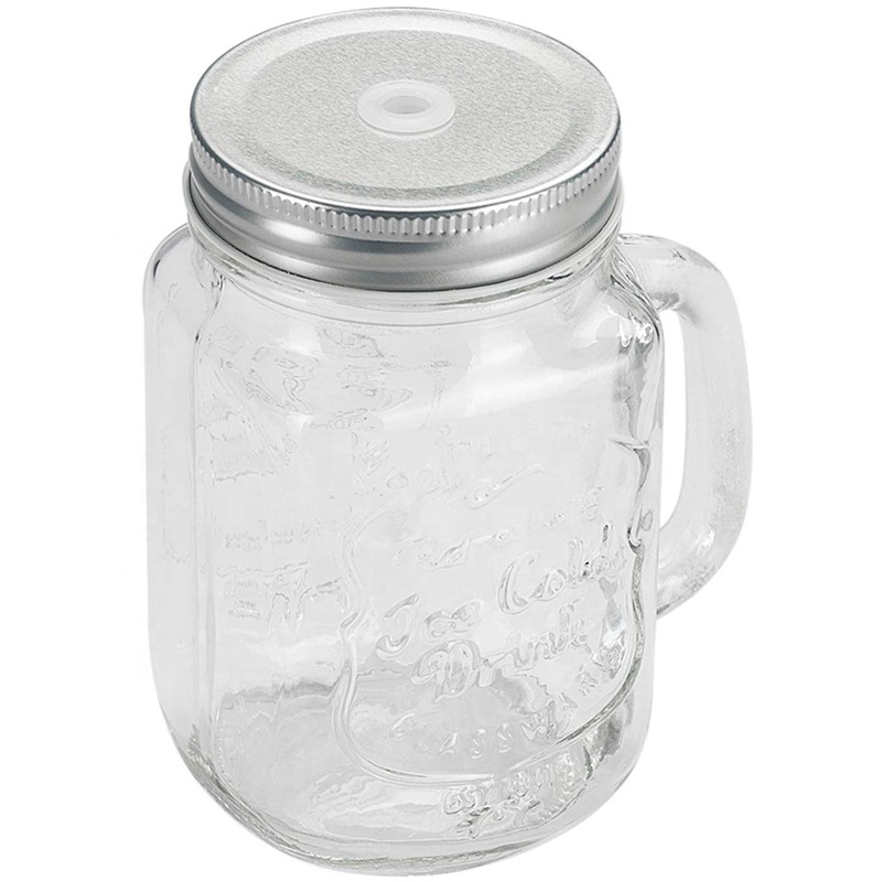 16oz Old Fashioned Drinking Glass Mason Jar Mugs with Handle
