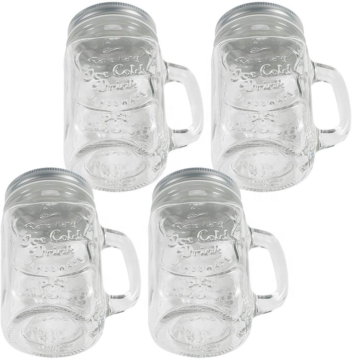 16oz Old Fashioned Drinking Glass Mason Jar Mugs with Handle