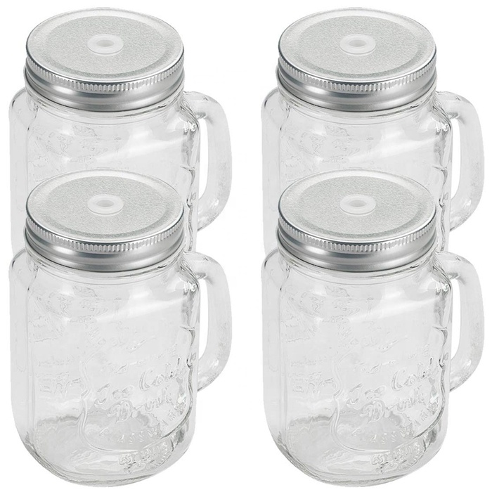 16oz Old Fashioned Drinking Glass Mason Jar Mugs with Handle
