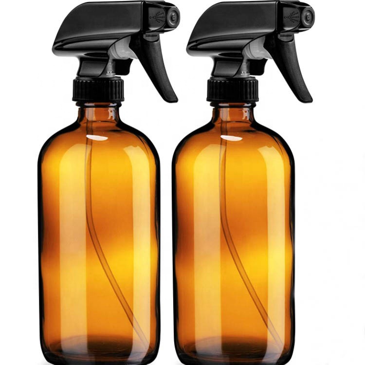 16oz Refillable Container Empty Amber Glass Spray Bottles with Labels Durable Black Trigger Sprayer w/Mist and Stream //