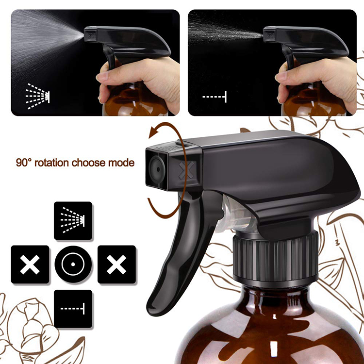 16oz Refillable Container Empty Amber Glass Spray Bottles with Labels Durable Black Trigger Sprayer w/Mist and Stream //