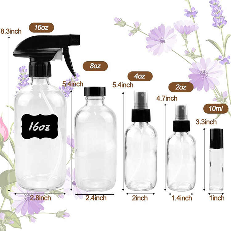 16oz Refillable Container Empty Amber Glass Spray Bottles with Labels Durable Black Trigger Sprayer w/Mist and Stream //