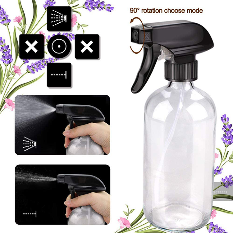 16oz Refillable Container Empty Amber Glass Spray Bottles with Labels Durable Black Trigger Sprayer w/Mist and Stream //