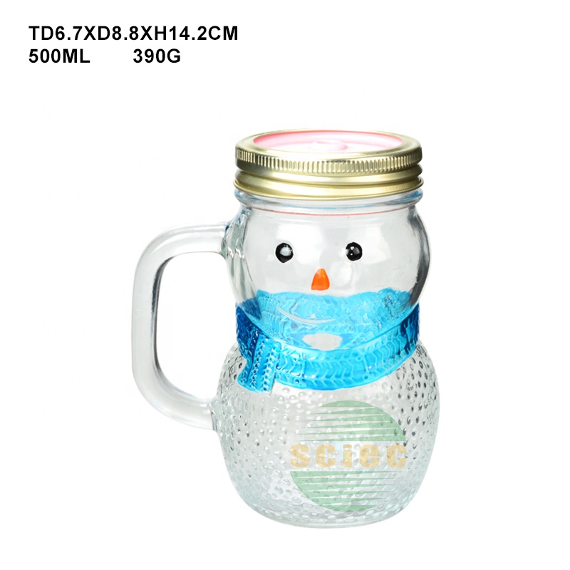 16oz Snowman Shape Glass Mason Jar with Metal Lid