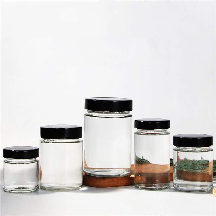 16oz Stocked round clear cylinder wide mouth herb honey glass food storage jar with screw airtight lid