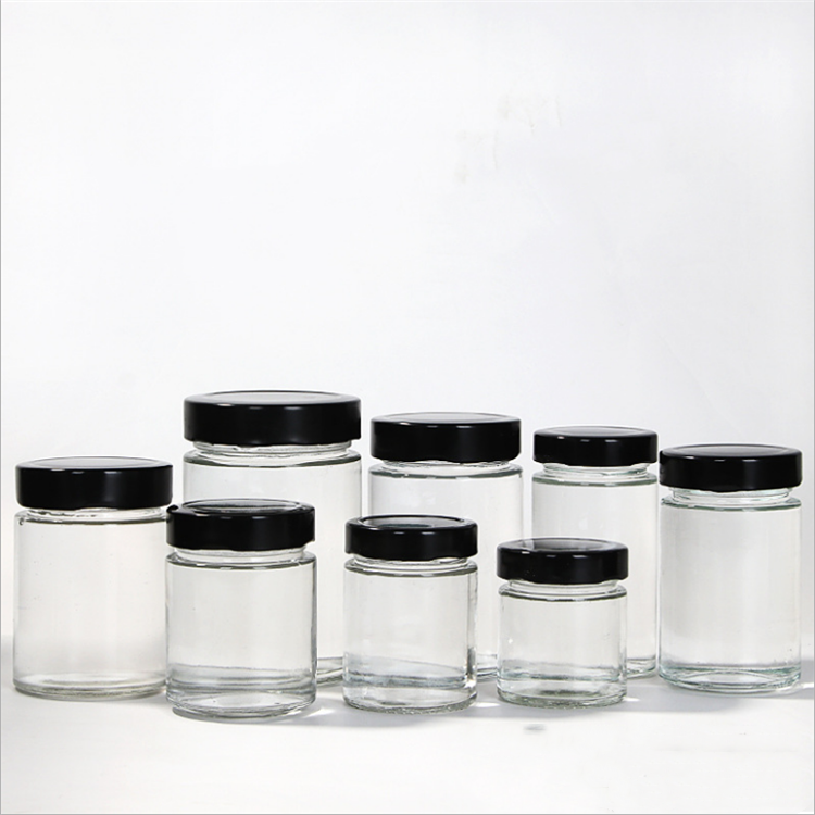 16oz Stocked round clear cylinder wide mouth herb honey glass food storage jar with screw airtight lid