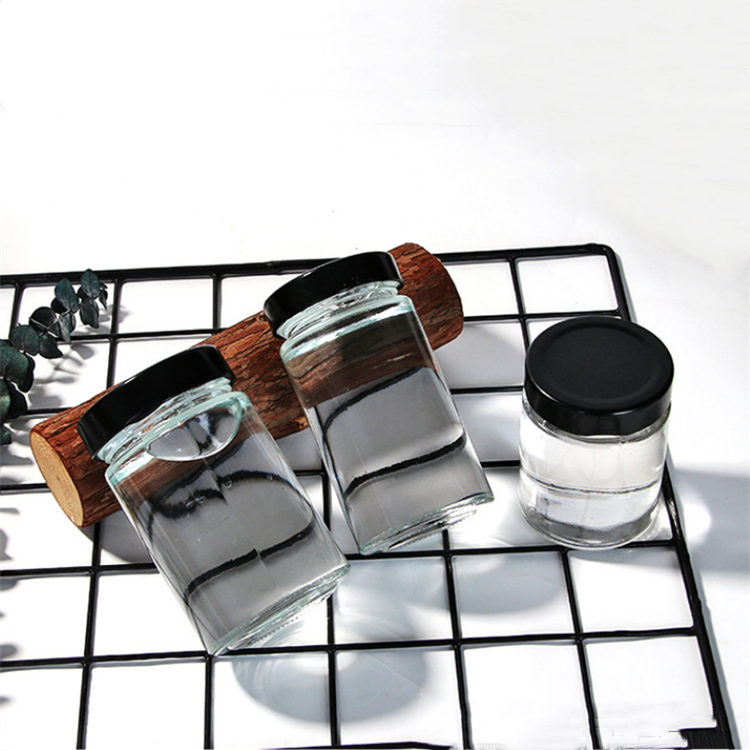 16oz Stocked round clear cylinder wide mouth herb honey glass food storage jar with screw airtight lid