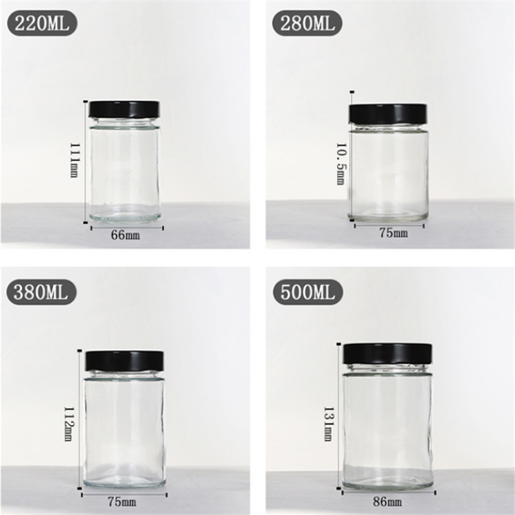 16oz Stocked round clear cylinder wide mouth herb honey glass food storage jar with screw airtight lid