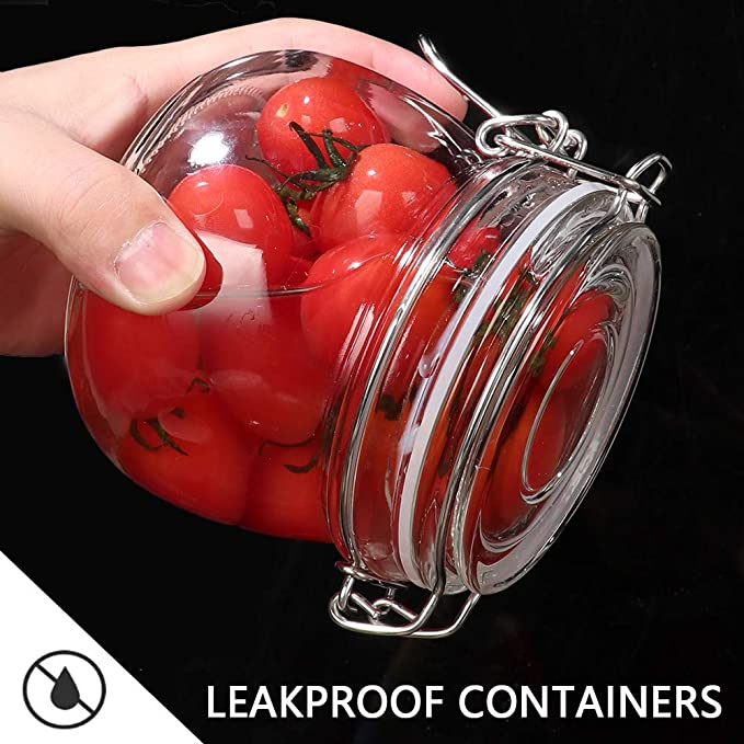 16oz (about 453.6g) transparent glass can, with sealing cover and leakproof rubber gasket, wide mouth storage container