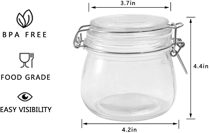 16oz (about 453.6g) transparent glass can, with sealing cover and leakproof rubber gasket, wide mouth storage container
