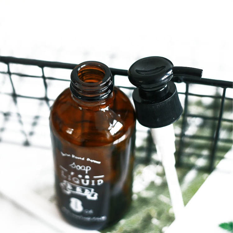 16oz amber empty shampoo conditioner glass bottles with plastic pump