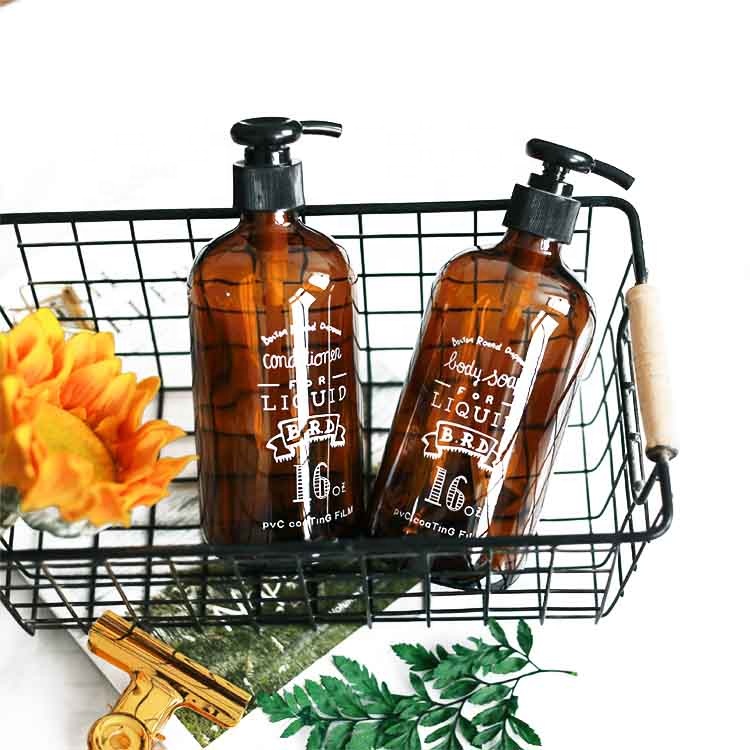 16oz amber empty shampoo conditioner glass bottles with plastic pump