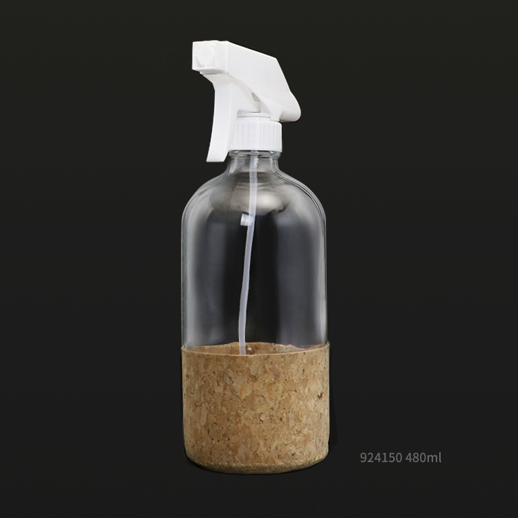 16oz clear boston glass round bottle with cork sleeve