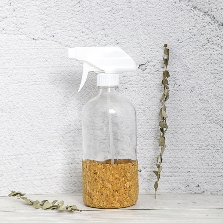 16oz clear boston glass round bottle with cork sleeve