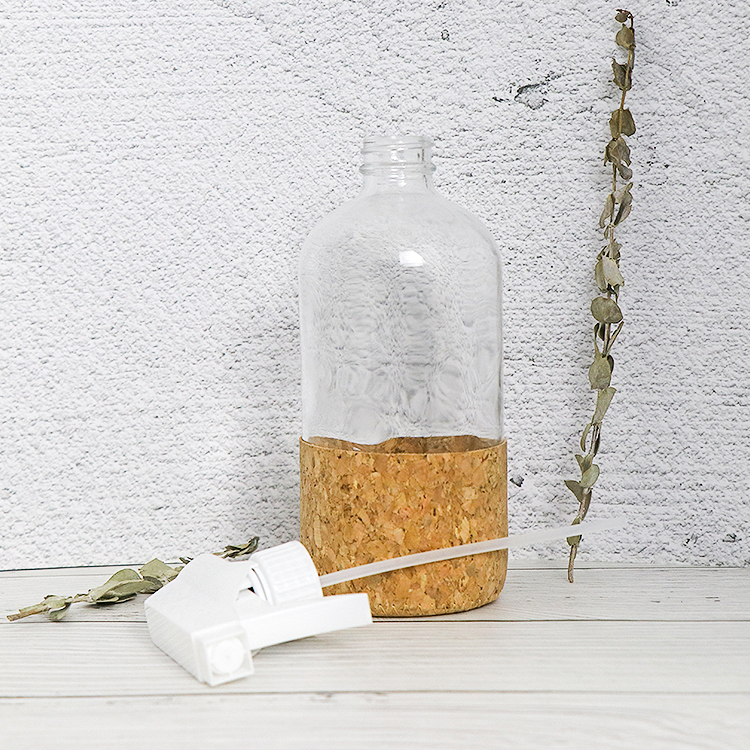 16oz clear boston glass round bottle with cork sleeve